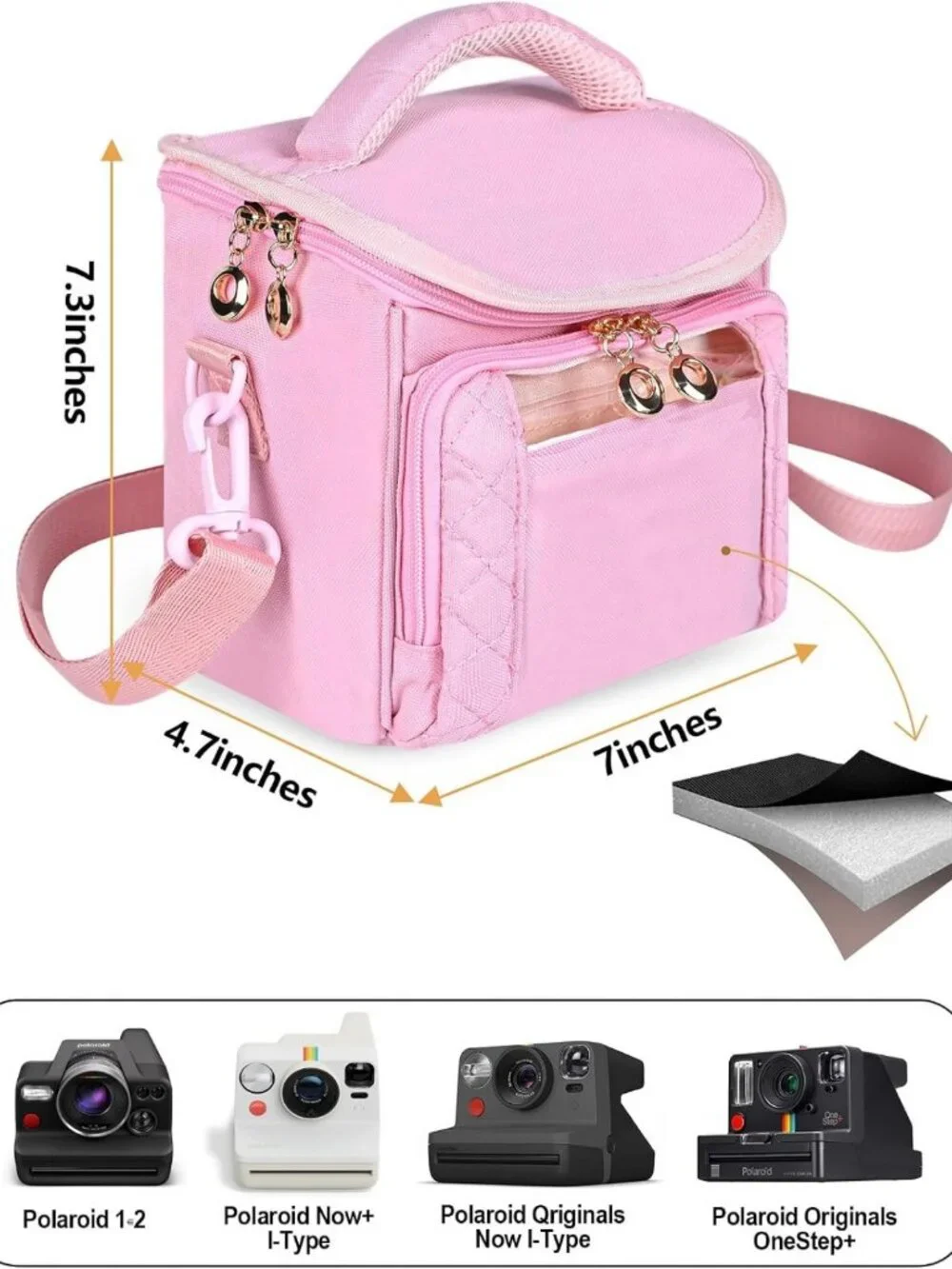 Stylish Crossbody Camera Case for Instant Cameras, Easy Photo Window, Adjustable
